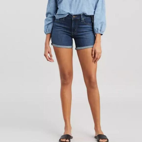 Levi's Mid Length Shorts Women's 30 Cuffed Mid Rise Dark Wash Stretch Denim - Picture 1 of 6